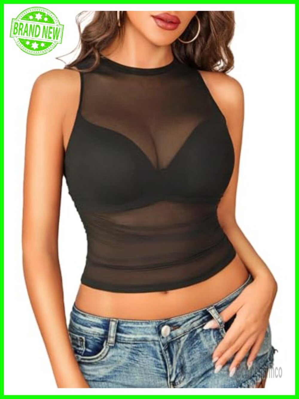 Avidlove Women's Mesh Tank Top High Neck Ruching Sleeveless Crop Top